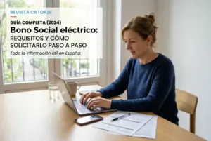 Mulher usando laptop em guia de benefícios sociais 2024