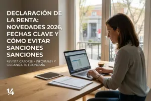 Mulher trabalhando em laptop sobre educação financeira 2026