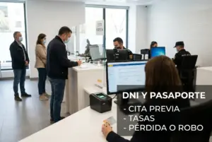 Interior de um escritório governamental com pessoas atendidas