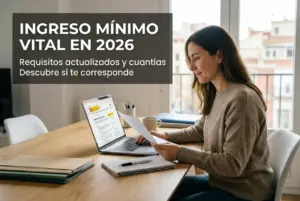 Mulher revisando documentos sobre Ingreso Mínimo Vital 2026