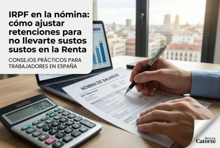 Pessoa analisando folha de pagamento com IRPF no laptop