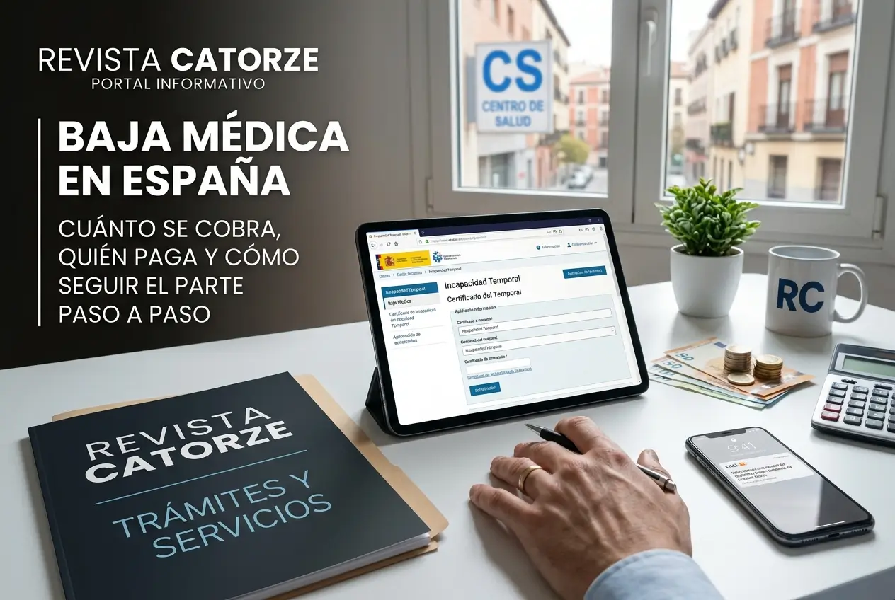 Mesa bancária com tablet "Incapacidad Temporal", moeda Euro