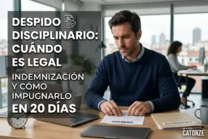 Homem analisando documentos de demissão disciplinar em escritório