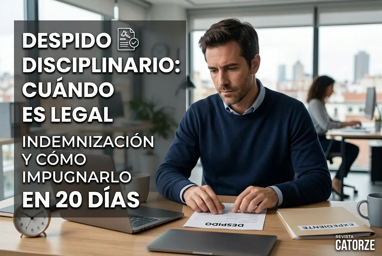 Homem analisando documentos de demissão disciplinar em escritório