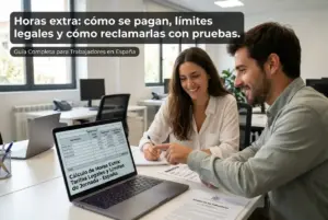 Homem e mulher discutindo cálculo de horas extras, Espanha
