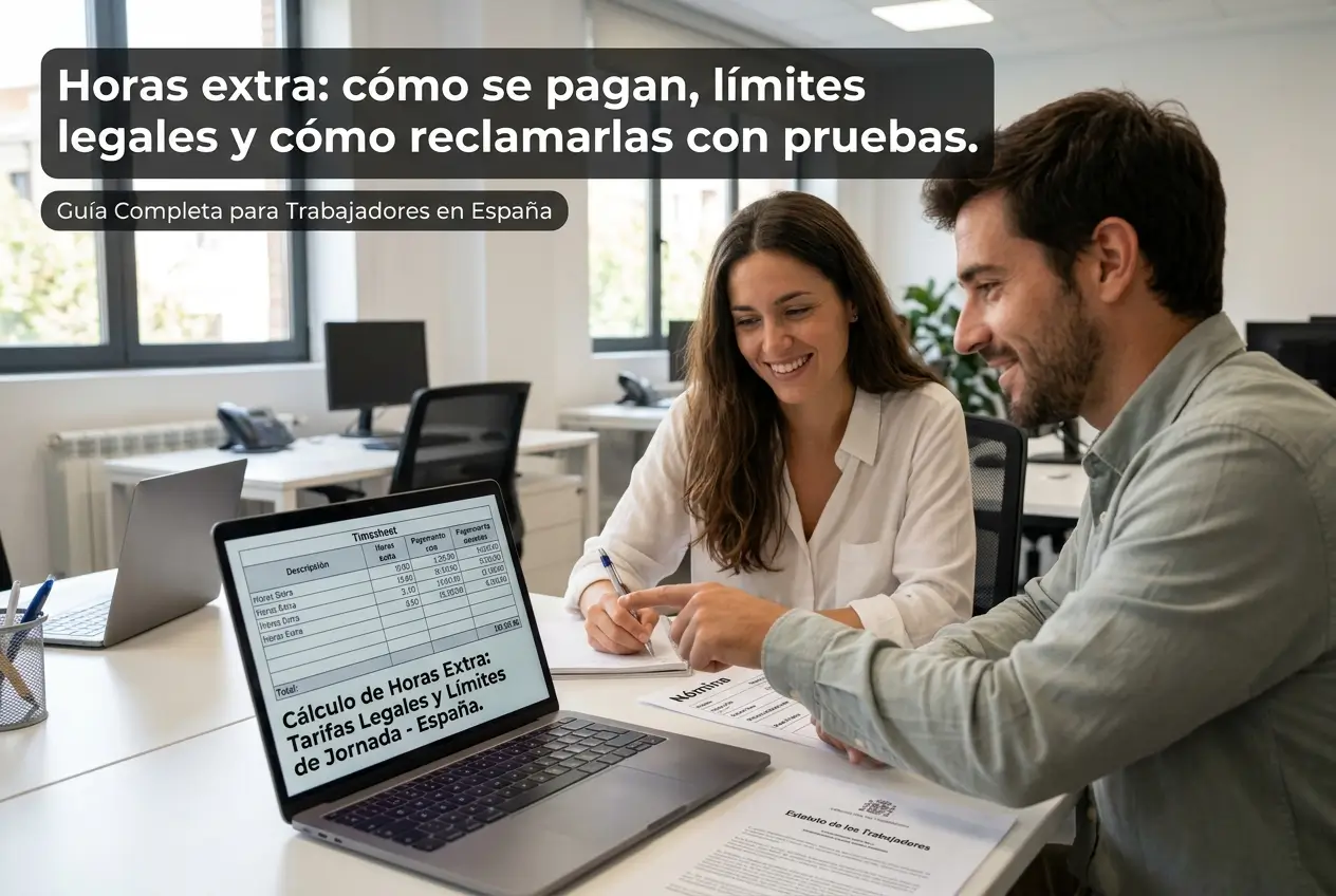 Homem e mulher discutindo cálculo de horas extras, Espanha