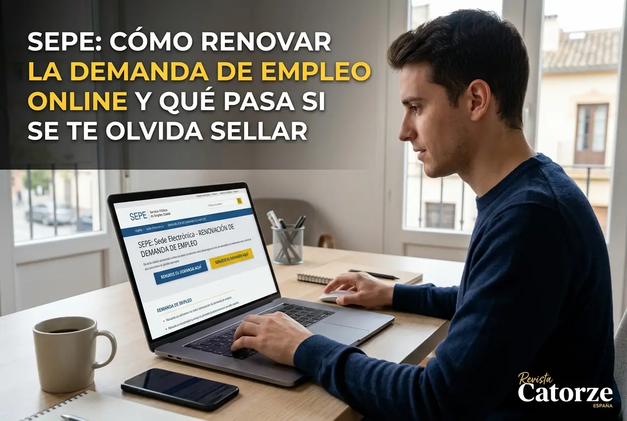 Pessoa no notebook renovando a demanda de emprego no SEPE