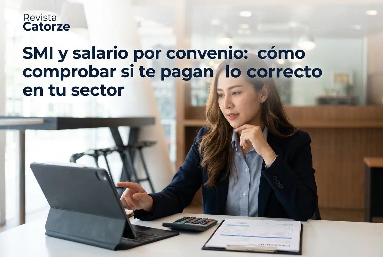 Mulher usando tablet em escritório moderno, SMI e salário 2026