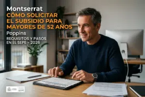 Homem sorridente analisando documentos financeiros no escritório